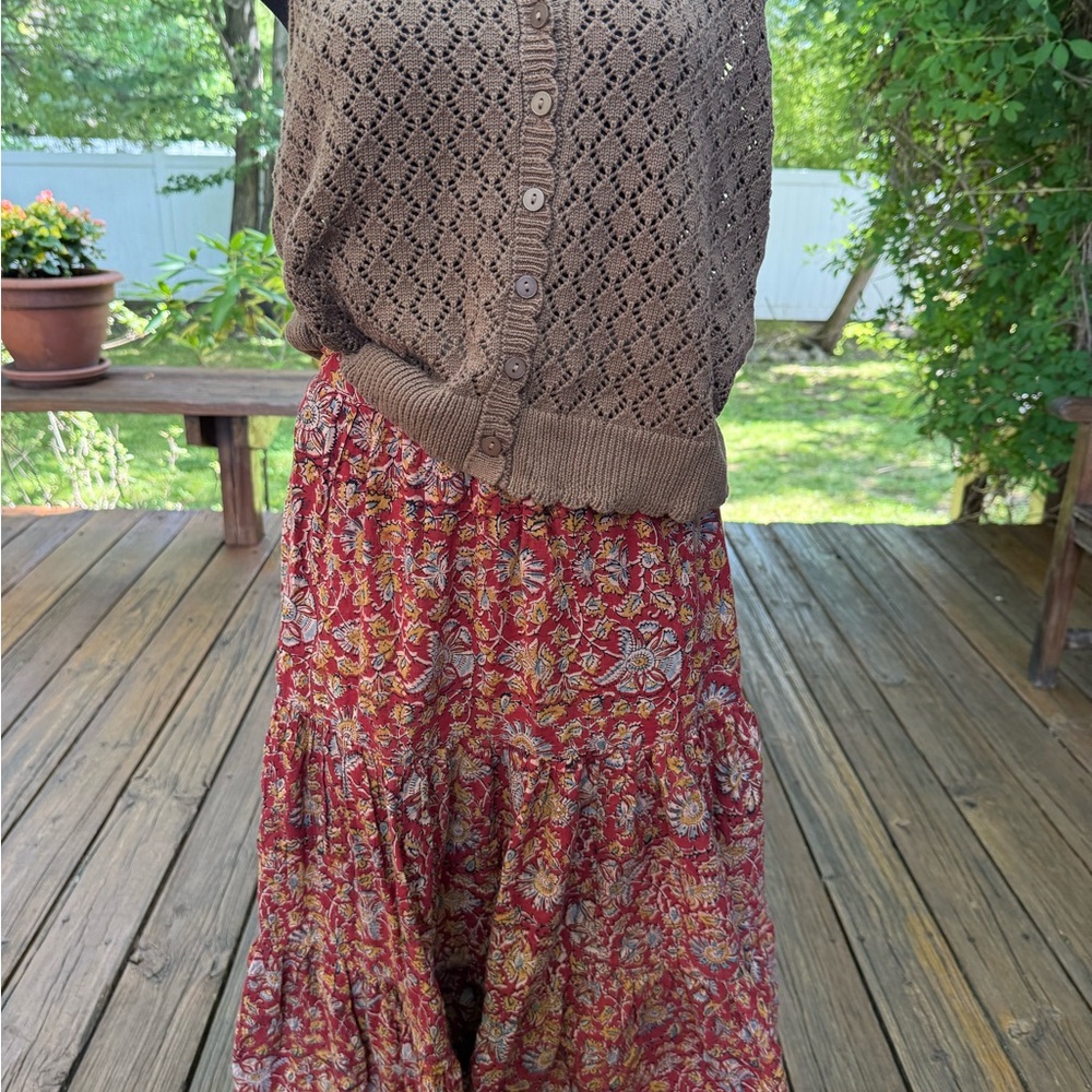 Vintage Bohemian Floral Red Skirt - Picture 8 of 9